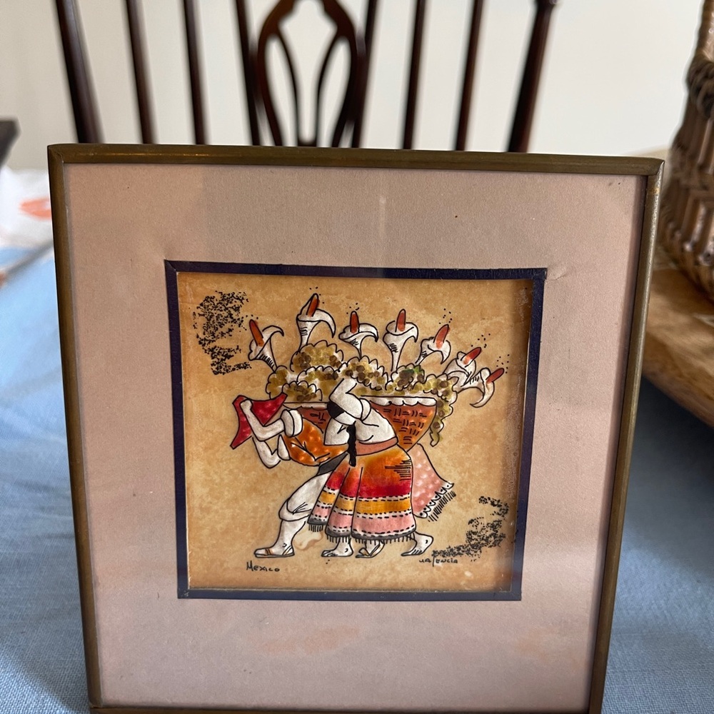 Framed Mexican Folk Art Print with Dancers
